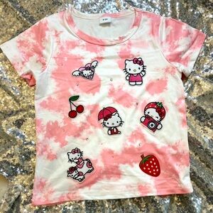Hello Kitty Pink and White Short Sleeve Tee with Tie-Dye